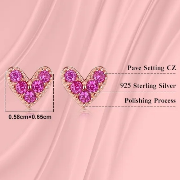 Super Cute Pink Diamond Heart Earrings - Picture 3 of 5